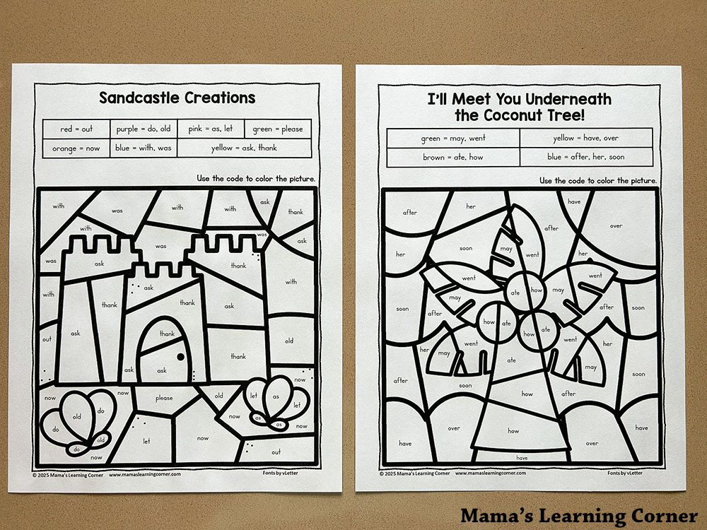 June Color by Code Worksheets Sight Words