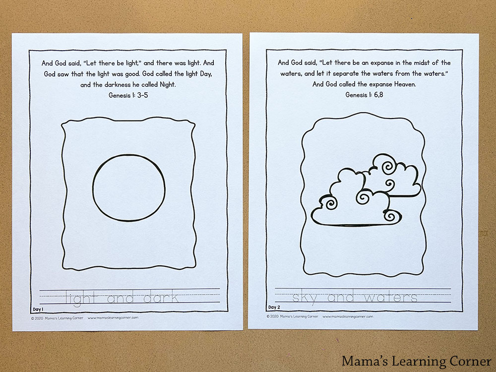 Days of Creation Bible Coloring Pages - Mamas Learning Corner Days of Creation Bible Coloring Pages Days 1 and 2