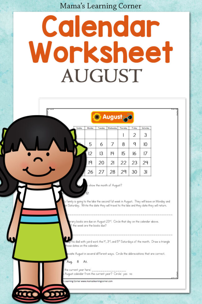 August Calendar Worksheet - Mamas Learning Corner Free August Calendar Worksheet for Kids