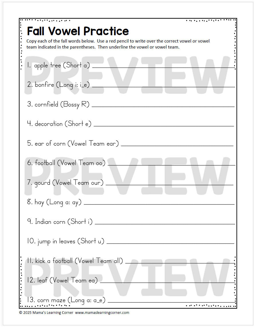 Fall Vowel Activities Puzzle Cards 2 - Mamas Learning Corner Fall Vowel Activities Puzzle Cards