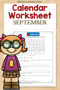 September Calendar Worksheet - Mamas Learning Corner September Calendar Worksheet