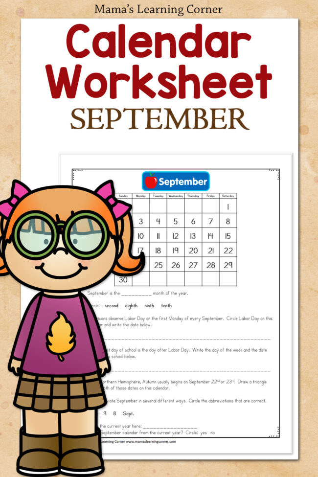 September Calendar Worksheet - Mamas Learning Corner September Calendar Worksheet