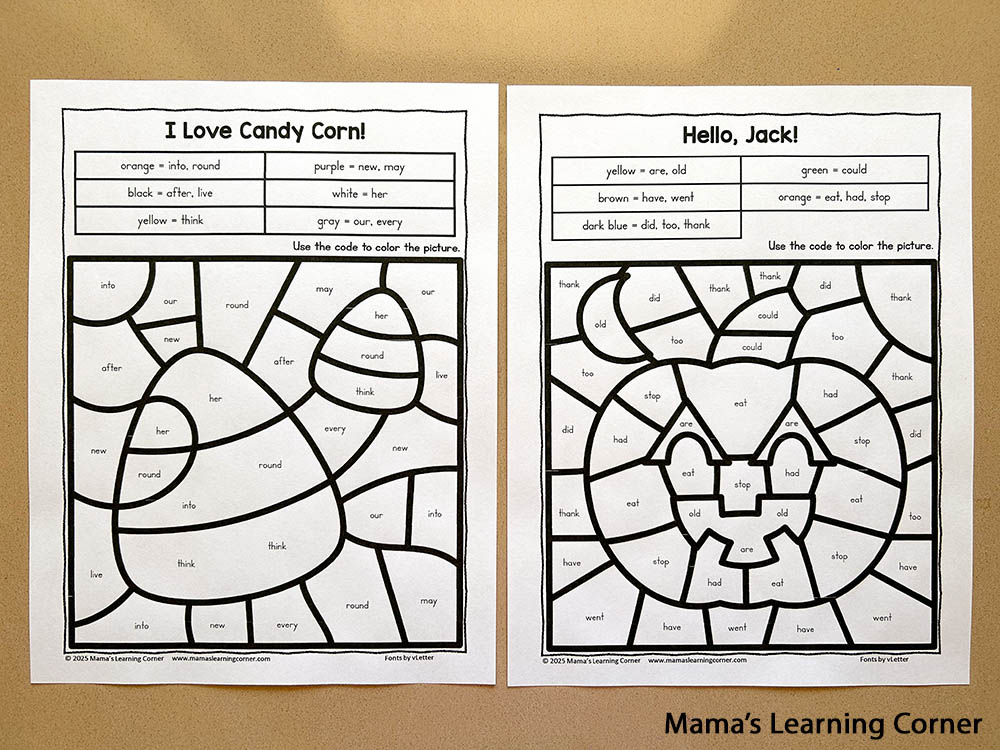 October Sight Word Coloring Pages