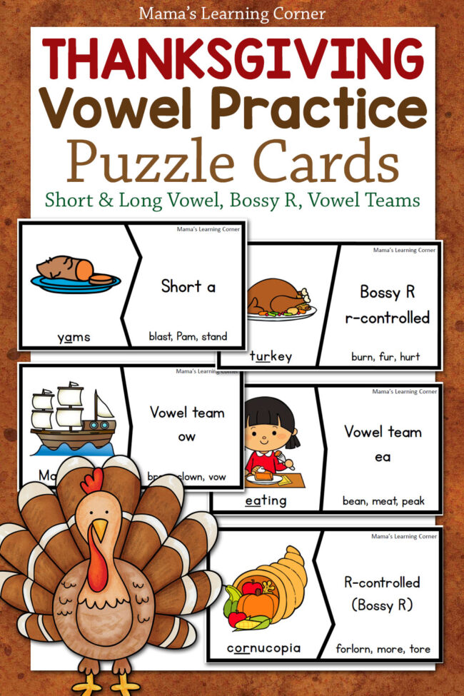 Thanksgiving Vowel Activities Puzzle Cards and Worksheets - Mamas Learning Corner Thanksgiving Vowel Activities Puzzle Cards and Worksheets
