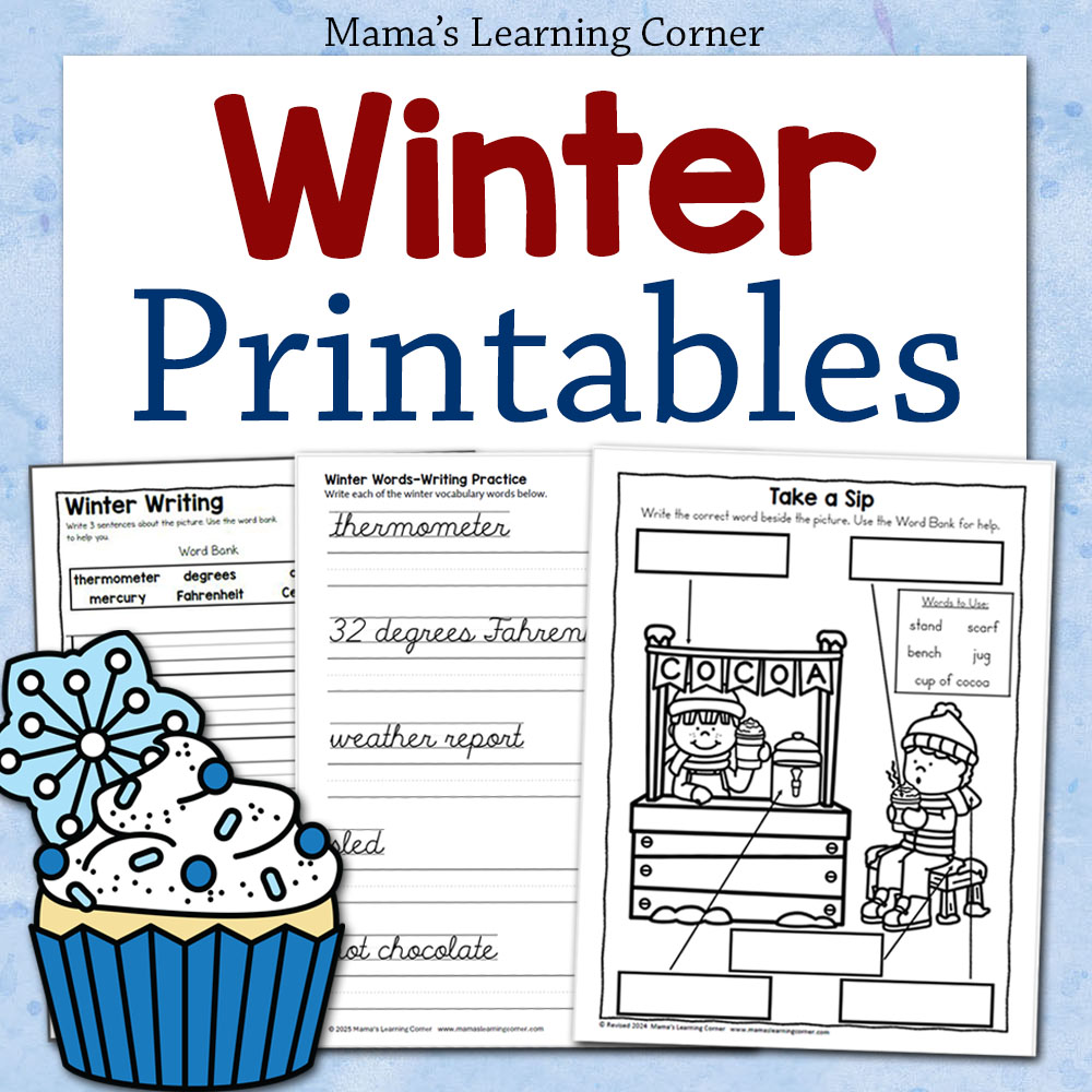 Winter Worksheets and Printables Hub Square - Mamas Learning Corner Winter Worksheets and Printables Hub Square