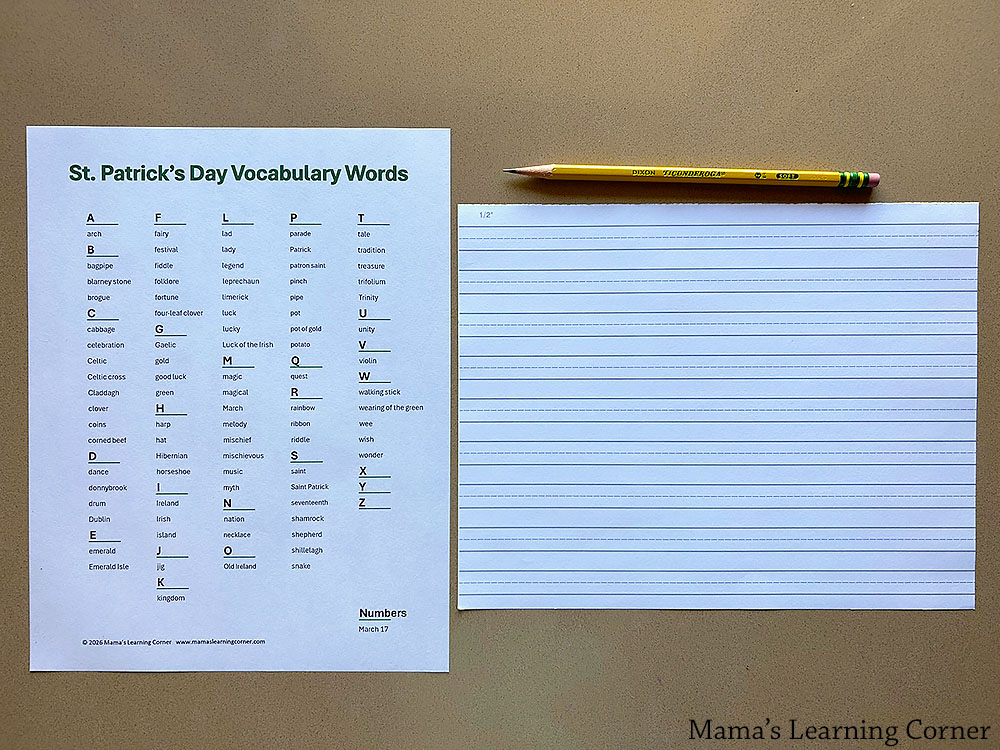 St. Patrick's Day Vocabulary Words Printable List