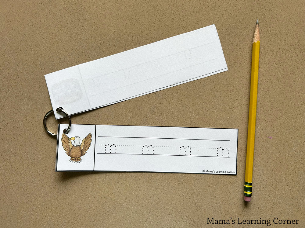 Handwriting practice for Preschool and Kindergarten with Patriotic pictures for July 4th