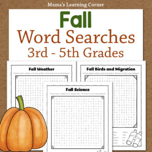 Fall Word Search Packet 3rd to 5th Grade 8x8 - Mamas Learning Corner fall word search packet for 3rd through 5th grade