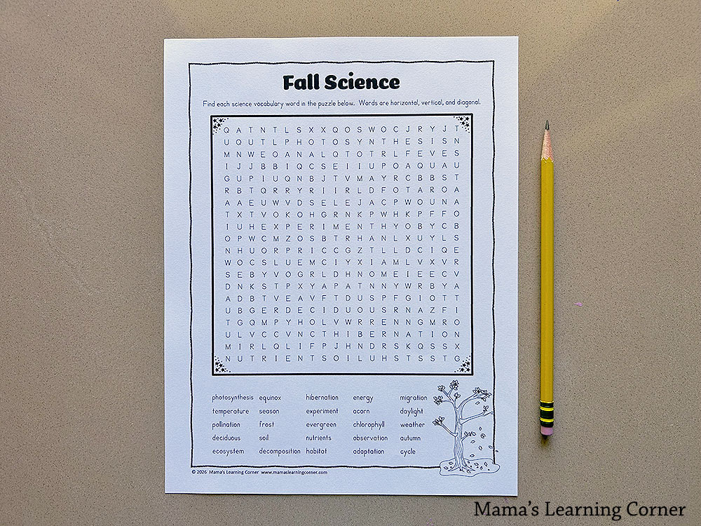 Fall Word Searches 3rd to 5th Grade Science - Mamas Learning Corner fall word search for older elementary students