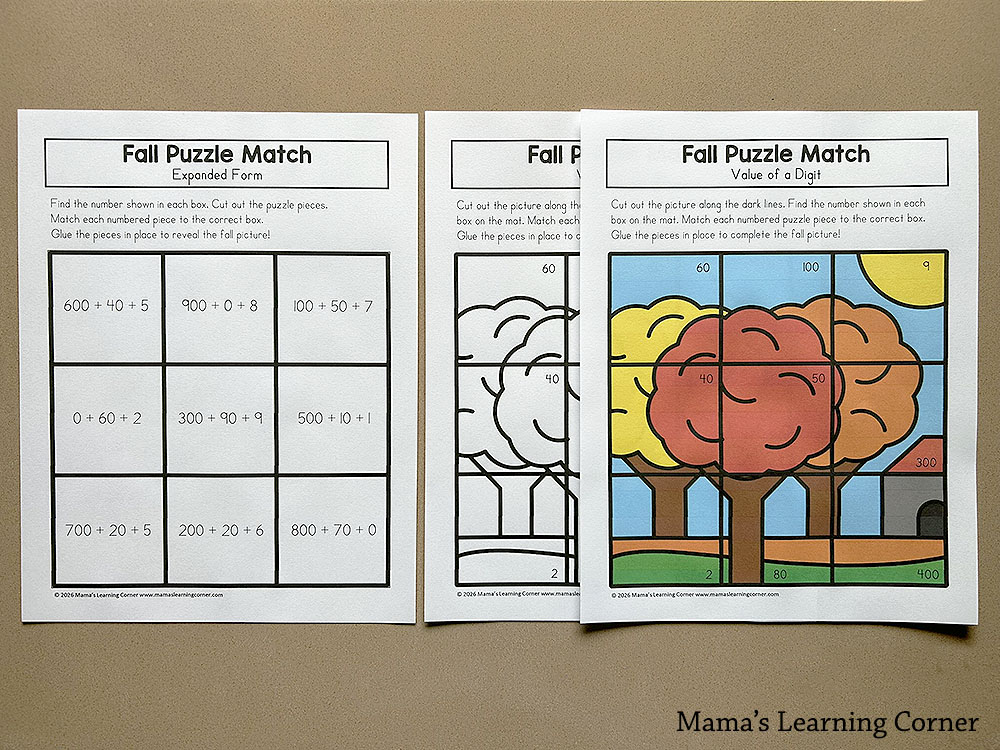 Fall Place Value Puzzles 2nd Grade Expanded Form