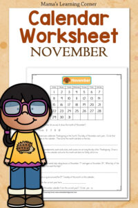 November Calendar Worksheet